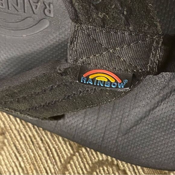 Rainbow Black Suede Wide Straps Flip Flop Sandals Size Mens 7 Womens 8.5 - Picture 5 of 7